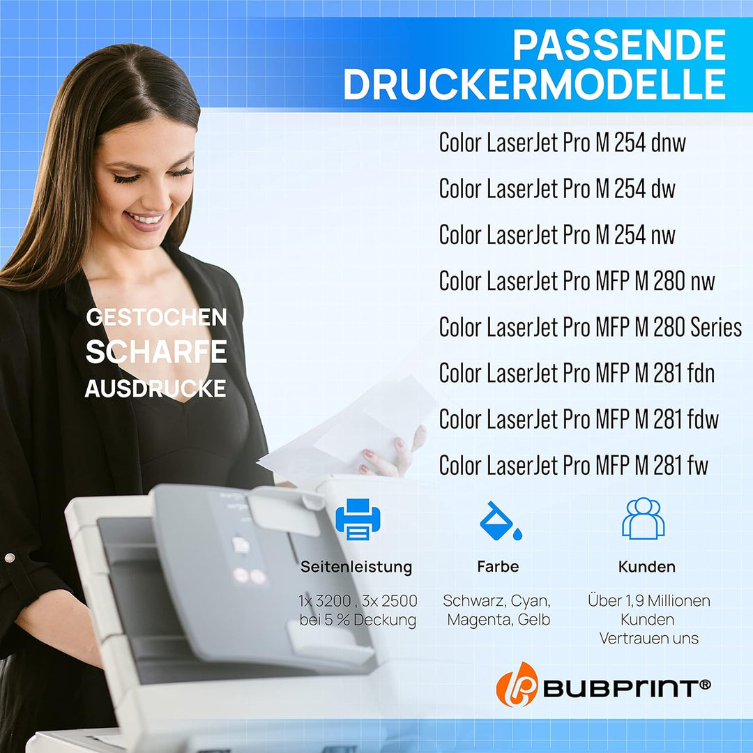 Bubprint 203X 4 Toner Kompatibel für HP 203X 203A für Color Laserjet Pro MFP M281fdw M254dw M254nw M