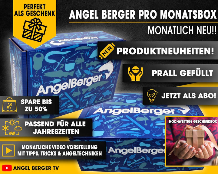 Angel Berger Pro Monatsbox Angelbox gefüllt mit Angelzubehör Promo Box Fishing Tackle Geschenk Angel