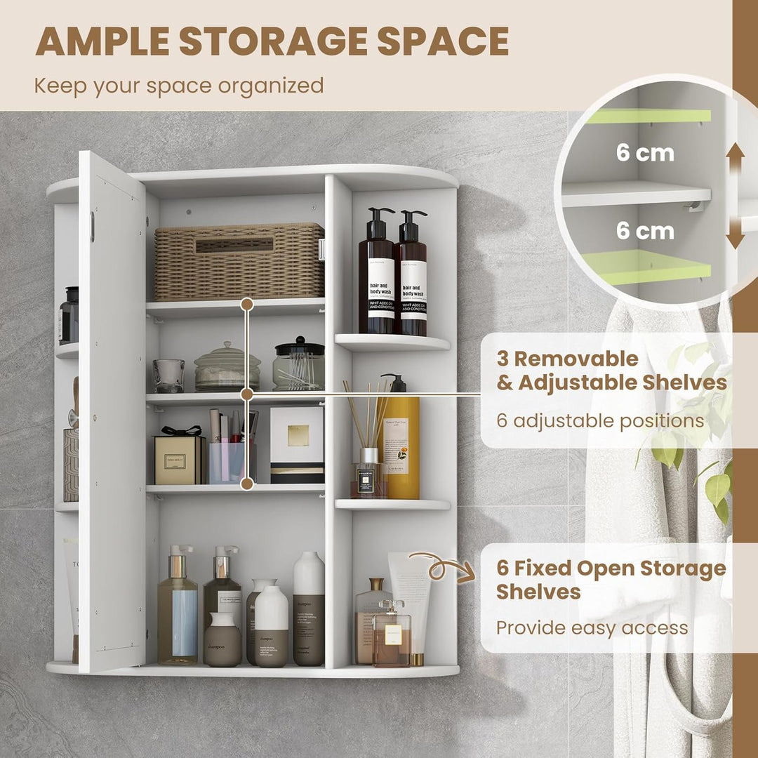 GIANTEX Spiegelschrank Bad, Badschrank Hängeschrank mit Spiegel, Badezimmerspiegel Schrank mit 8 Abl