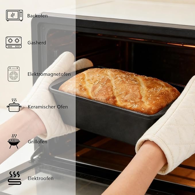 Brotbackform Mit Deckel, 28cm Brotbackform, Wiederverwendbar Gusseisen Topf Brot Backen Mit Silikong