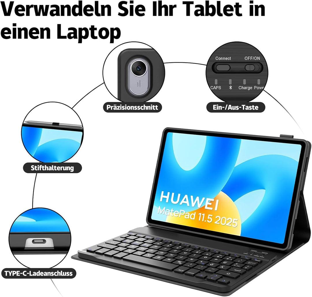 FOGARI Tastatur Hülle für Huawei Matepad 11.5 Zoll 2025/2023 und Huawei Matepad 11.5 S 2025/0204 mit