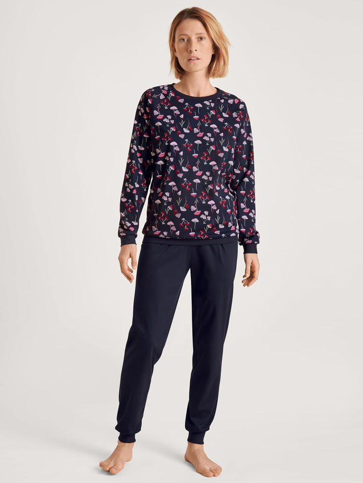 CALIDA Midnight Mushrooms Bündchen-Pyjama, Schlafanzug Damen, aus 100% Dicker Baumwolle 40-42 Scandi