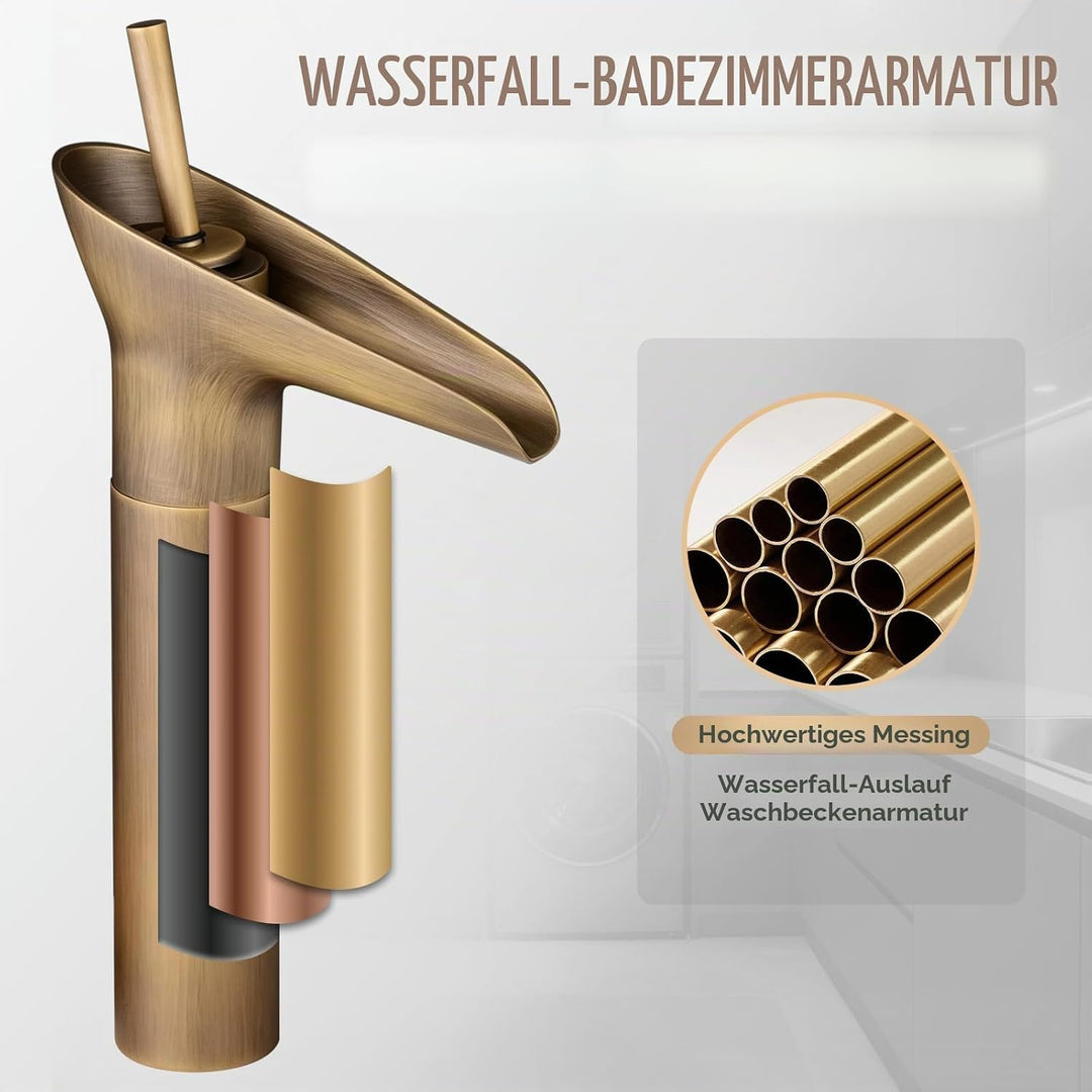 Hiendure® Einhebel- Mischbatterie Wasserhahn Armatur Waschtischarmatur Wasserfall Einhandmischer für