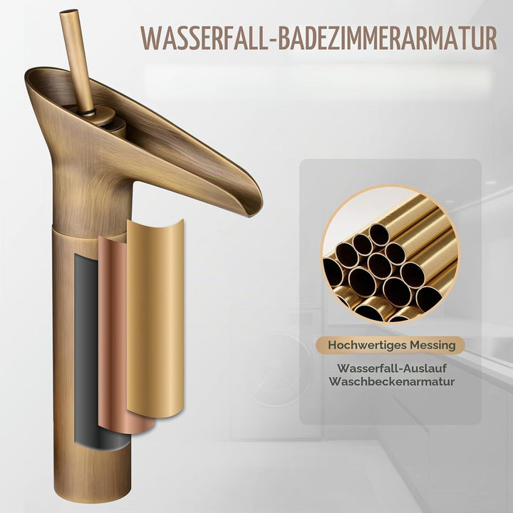 Hiendure® Einhebel- Mischbatterie Wasserhahn Armatur Waschtischarmatur Wasserfall Einhandmischer für