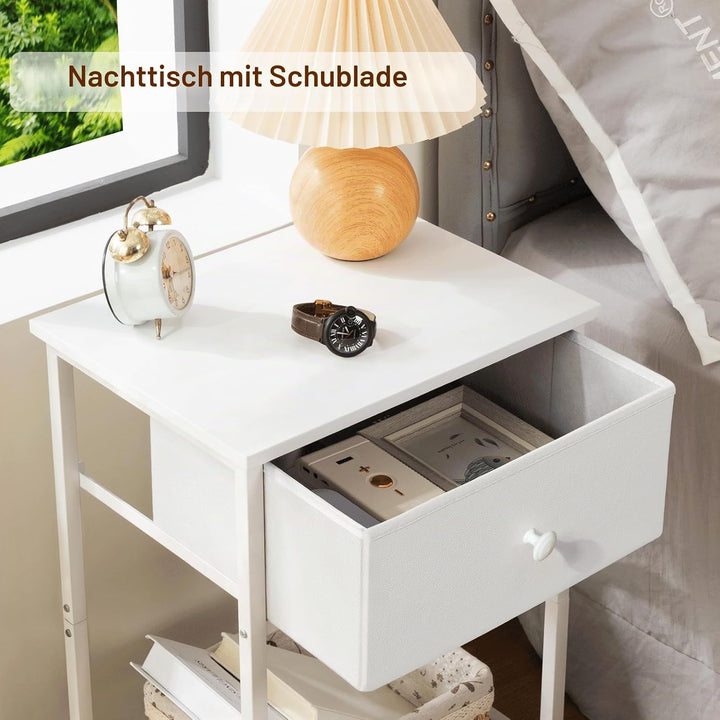 AMHANCIBLE Nachttisch 2er Set, Beistelltisch mit Stoffschubladen, Nachtkommode mit 2 Ablagen, Nachts