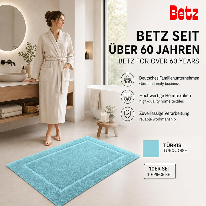 Betz Badvorleger Premium 10 Stück 50×70 cm – Badematte aus 100% Baumwolle (ca. 650 g/m²), saugstark