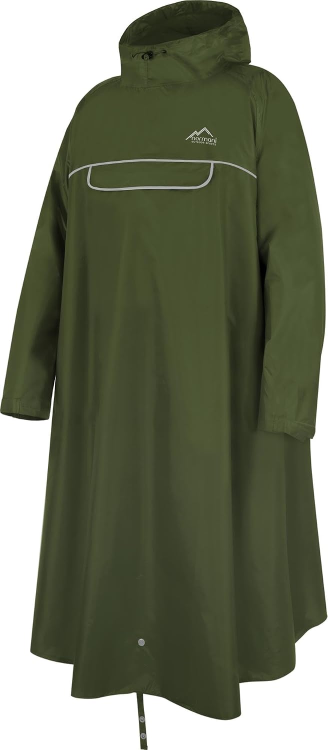 normani Unisex Regenponcho EXTRA Lang mit Ärmeln und Brusttasche für Damen und Herren - Brusttasche