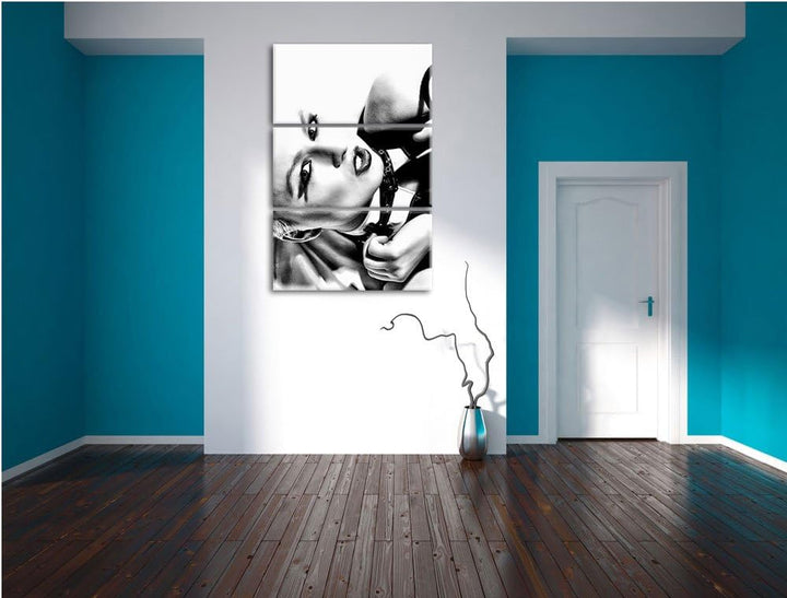 Pixxprint Sexy Woman mit Rose als Leinwandbild/Grösse: 3 Teilig (120x80 cm) cm/Wandbild/Kunstdruck/f