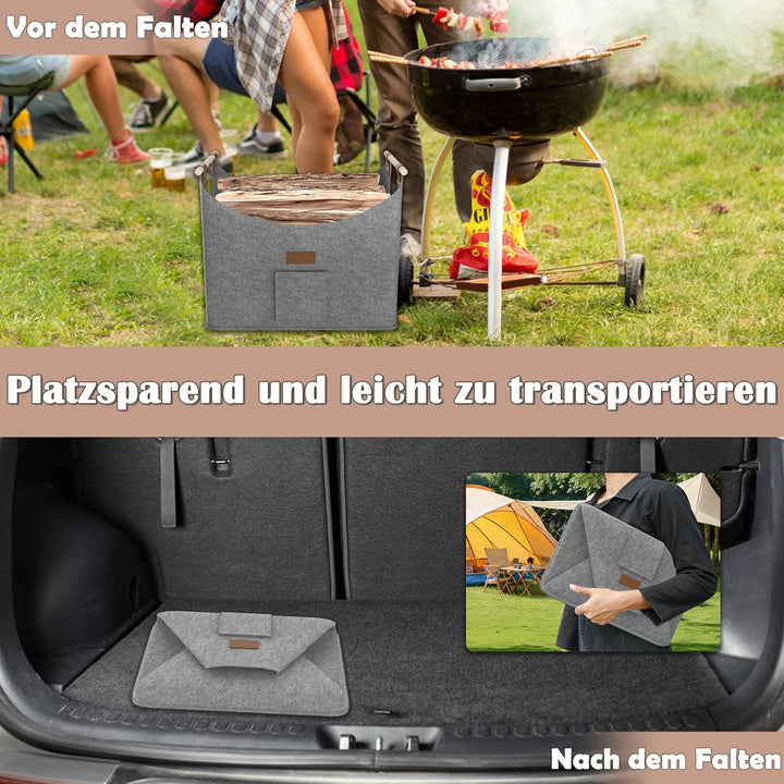 HENGMEI Brennholzkorb Filzkorb 4 Stück Holzkorb Kaminholz Filztaschen Extradickem Kaminholzkorb mit