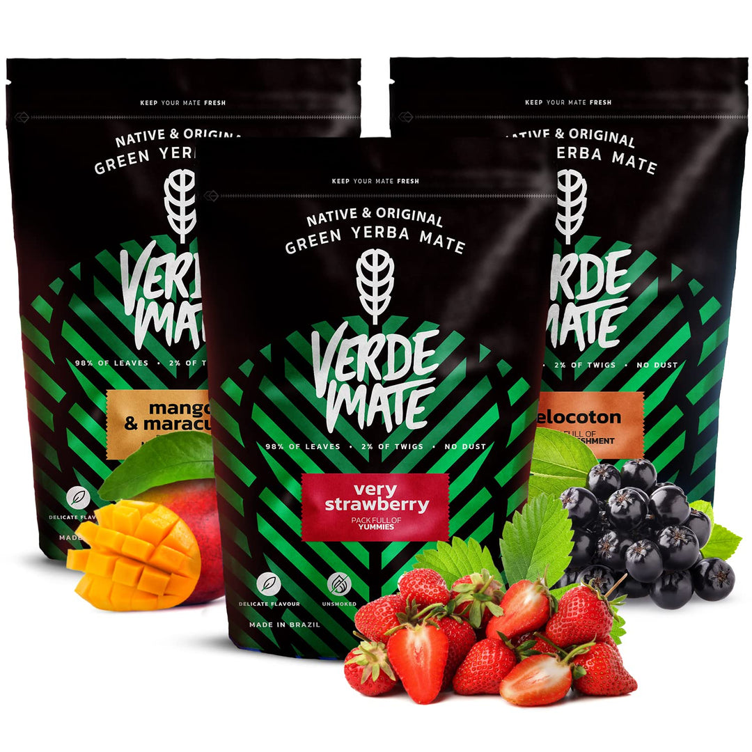 Mate Tee Verde Mate Frucht Set 1,5kg - Brasilien Yerba Mate - 5mm Grobe Blätter - Luftgetrocknet, St