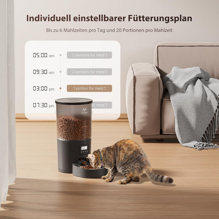 IMIPAW Futterautomat Katze, Katzenfutter Automat mit Programmierbarem Timer, Einfache Bedienung, 1-6