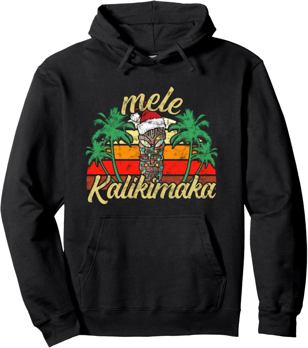 Christmas Mele Kalikimaka Tiki Santa Hat Hawaii Pullover Hoodie
