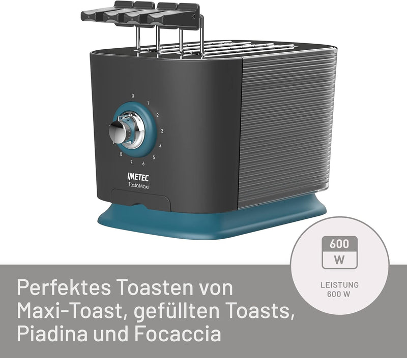 Imetec TostaMaxi Toaster, 2 extra grosse Schlitze und zu öffnende Zangen für extra dicken Toast, 10