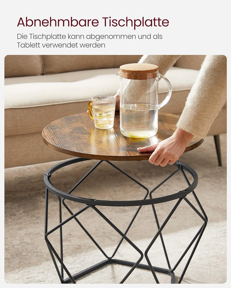 VASAGLE Couchtische, 2er Set, Beistelltische, geometrische Wohnzimmertisch mit Korbfunktion, dekorat