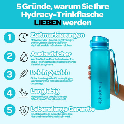 Hydracy Trinkflasche mit Fruchteinsatz - 1L Wasserflasche - BPA-freie Trinkflasche mit Zeitmarkierun