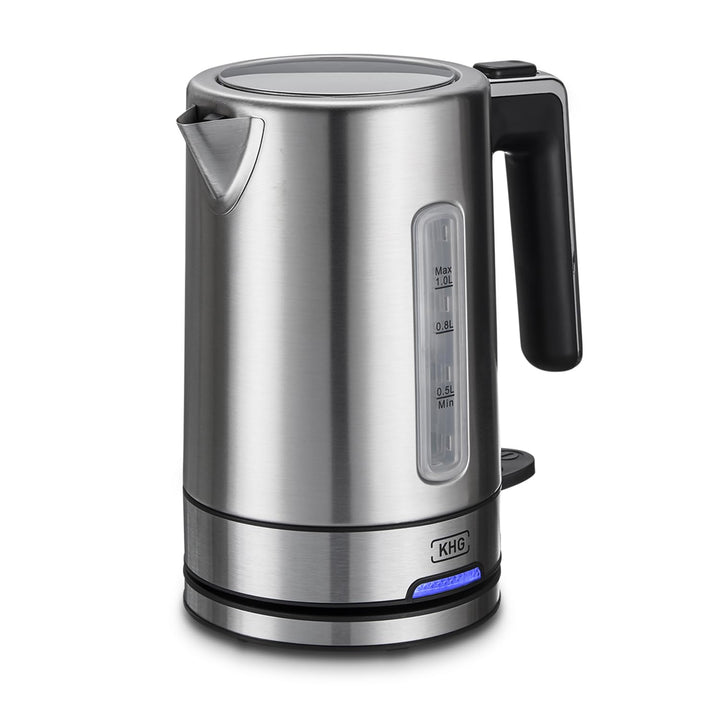 KHG Wasserkocher WK-105 ES Edelstahl, 1 Liter Kapazität | LED-Schaler, Kalkfilter, Wasserstandsanzei