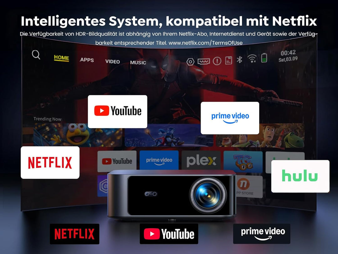 Beamer 4K【Offizielles Netflix & Dolby Audio】 Toptro 1200 ANSI Smart Beamer Heimkino, 1080P Full HD V