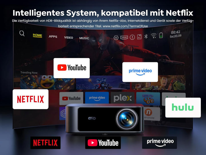 Beamer 4K【Offizielles Netflix & Dolby Audio】 Toptro 1200 ANSI Smart Beamer Heimkino, 1080P Full HD V