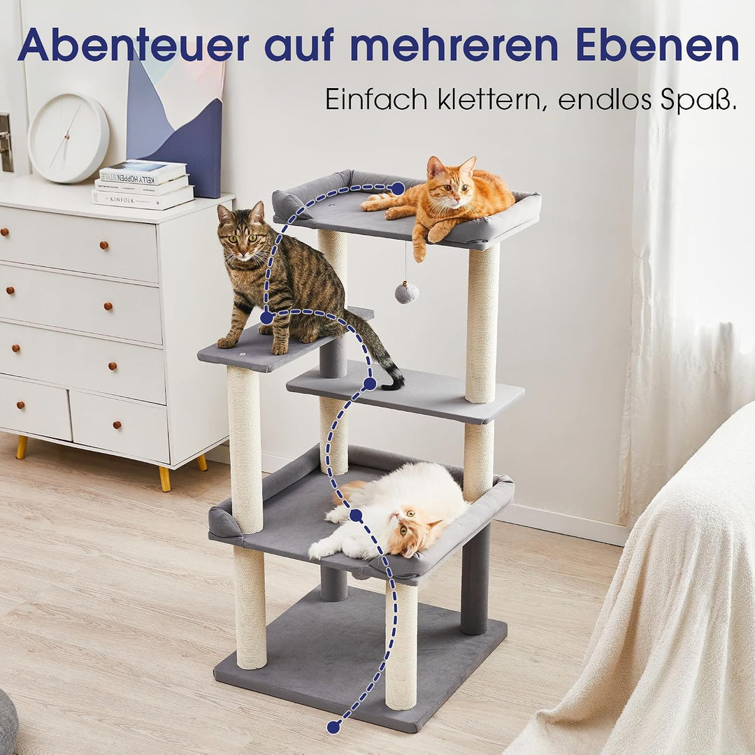 Katzenbaum 114 cm Hoch, Grosser Kratzbaum mit Extra Grosser Plattform &amp; Kratzpfosten, Mehrstufiger K