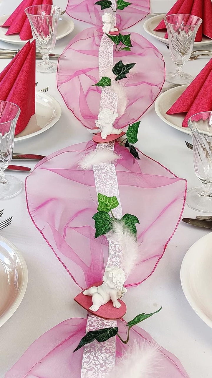 Fibula [Style] ® Komplettset"Engelchen Igor" pink Tischdekoration für Taufe/Geburt Mädchen für ca. 8