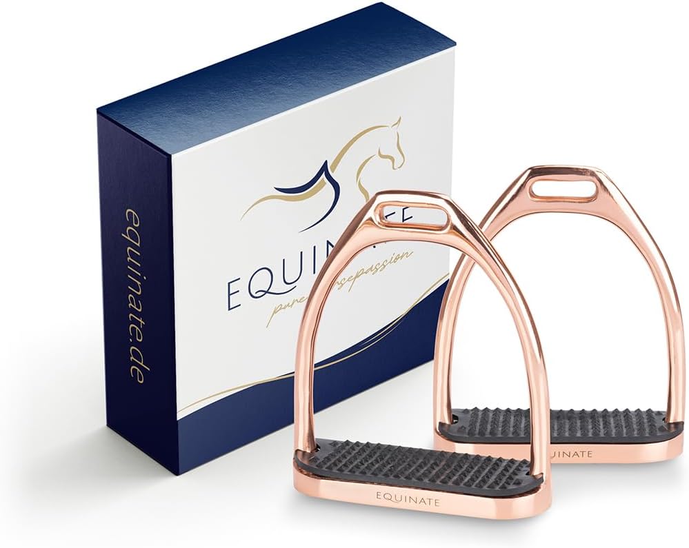 Equinate Steigbügel Luna 10cm Roségold - Mit Anti-Rutsch Trittfläche aus Gummi - Für Erwachsene und