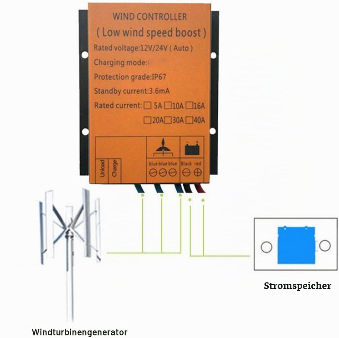 MPPT Windturbinen-Laderegler, 12 V/24 V, 40 A, Universeller Windturbinen-Generator-Controller, 300 W