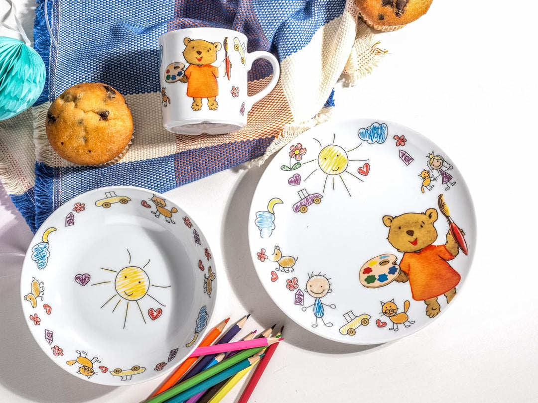Creatable, 15027, Serie Teddy, Geschirrset 3 teilig Kinderservice Mehrfarbig, 24 x 20 x 26 cm