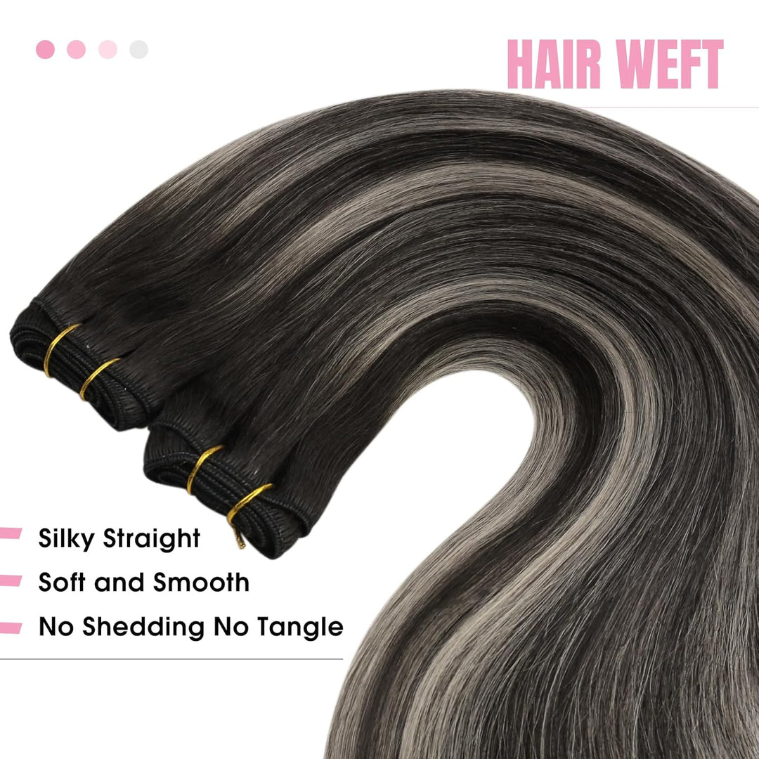 YoungSee Echthaar Tressen Ombre Silber Tressen Echthaar Lang 55cm Haartressen Echthaar Remy Echthaar