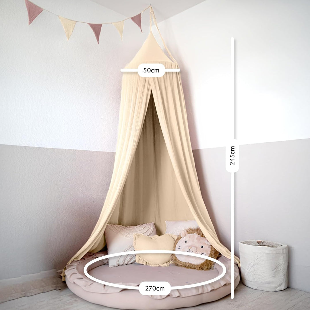 lilimaus Baldachin Kinderzimmer mit Goldapplikation [in 12 Farben] Betthimmel aus 100% Baumwolle Mus