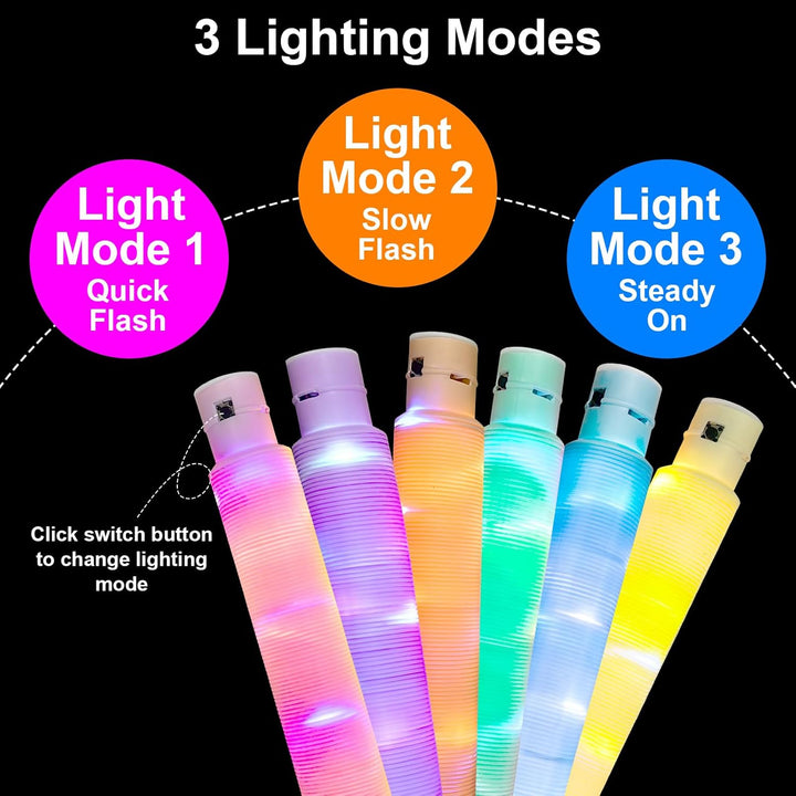 12 Stück Pop Tubes Spielzeug mit LED-Licht, LED Sensory Fidget Spielzeug, LED-Pop-Leuchtstäbe, Gebur