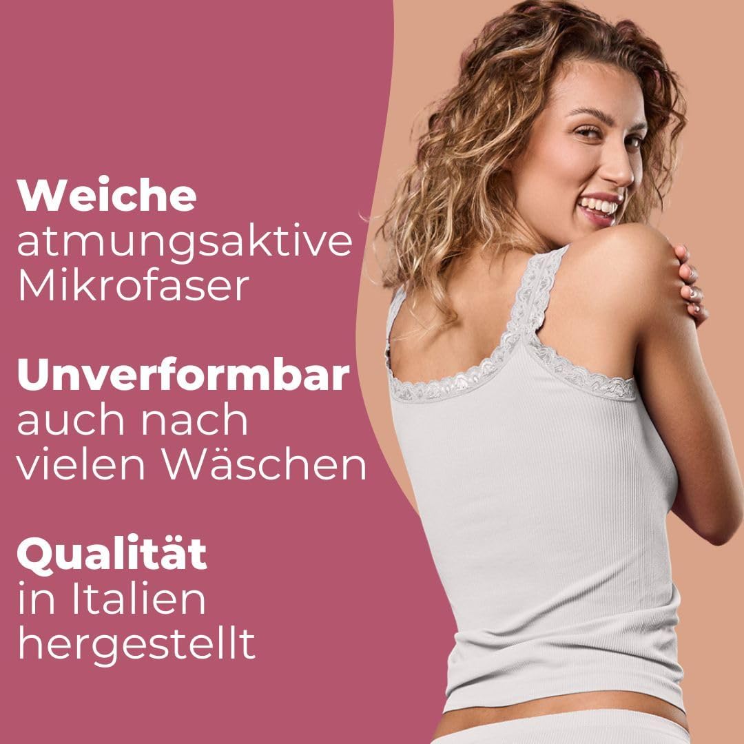 FOCENZA Tanktop mit Spitzenträgern, Nahtlose Technologie, Made in Italy L-XL White – Nude – Powder,