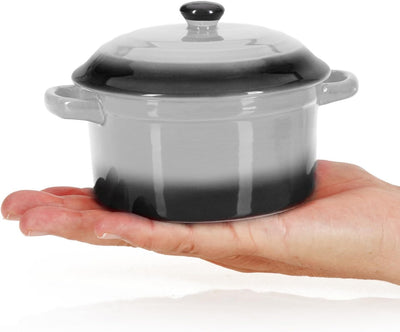 com-four® 4x Auflaufform mit Deckel aus Keramik - Dessertschale für Crème Brûlée - Mini-Schmortopf f