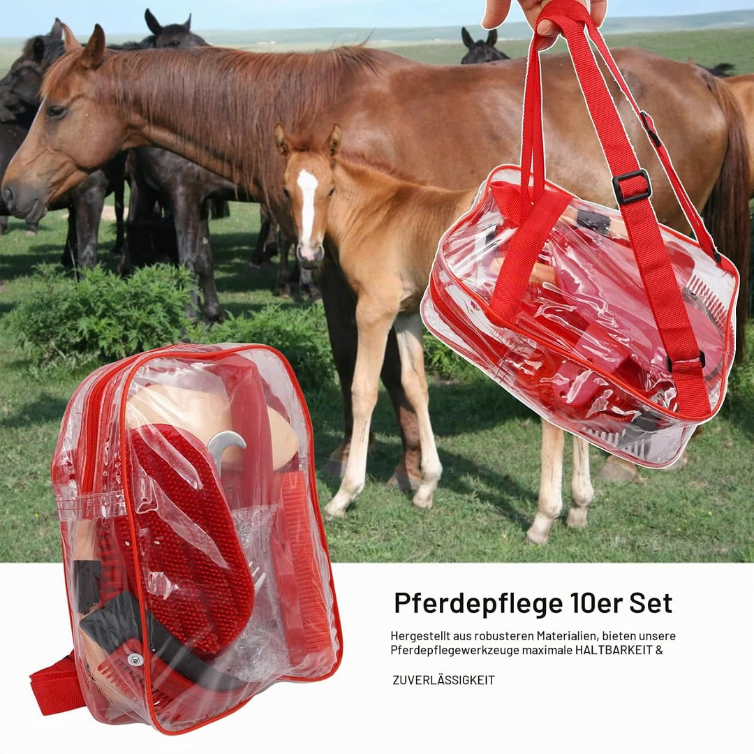 MUALROUS Pferdepflege-Kits 10-TLG Pferdereinigungs Set Pferdebürsten-Set Brush Putzzeug für Pferde S