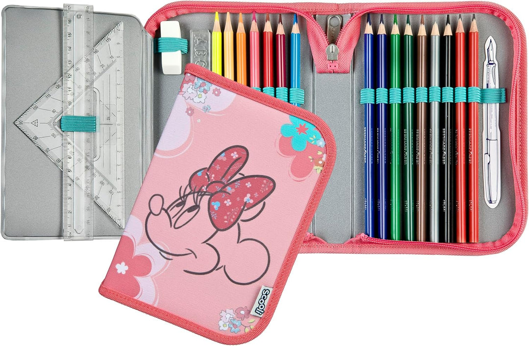 Scooli - Minnie Mouse Gefülltes Schüleretui - Komplettes Etui mit hochwertigen Stiften und mehr - Al