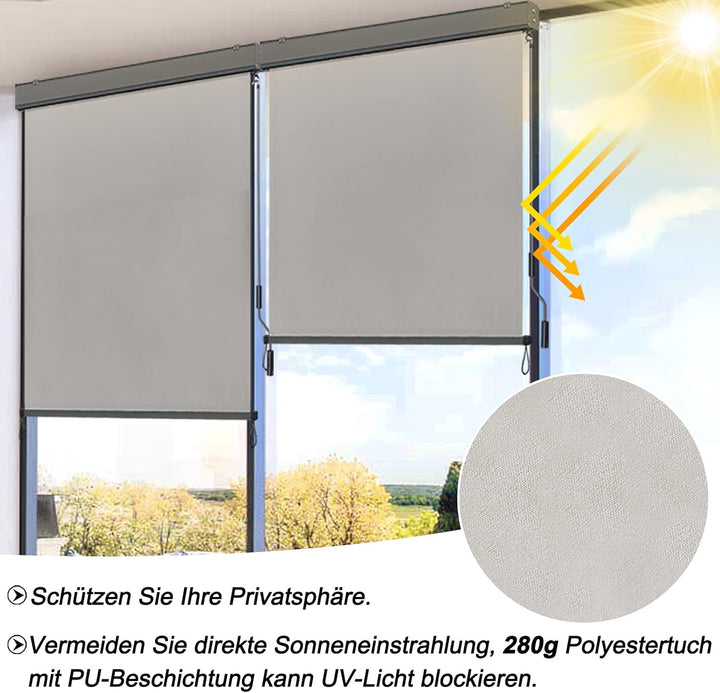 NAIZY Aussenrollo Senkrechtmarkise Ohne Bohren Verdunkelungsrollo Klemmfix mit UV Schutz, Reflektier