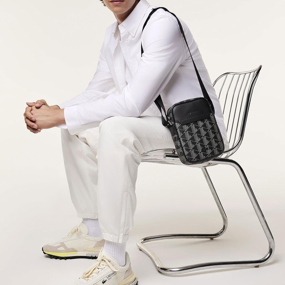 Lacoste Herren Nh4410lx Handtasche, Monogram schwarz grau, Einheitsgrösse, Monogram Schwarz Grau