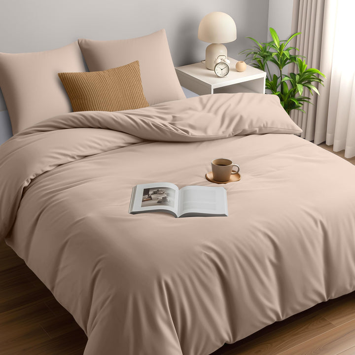 Utopia Bedding Bettwäsche Set - Mikrofaser Bettbezug 260x240 cm + 2 Kissenbezüge 65x65 cm - Beige 26