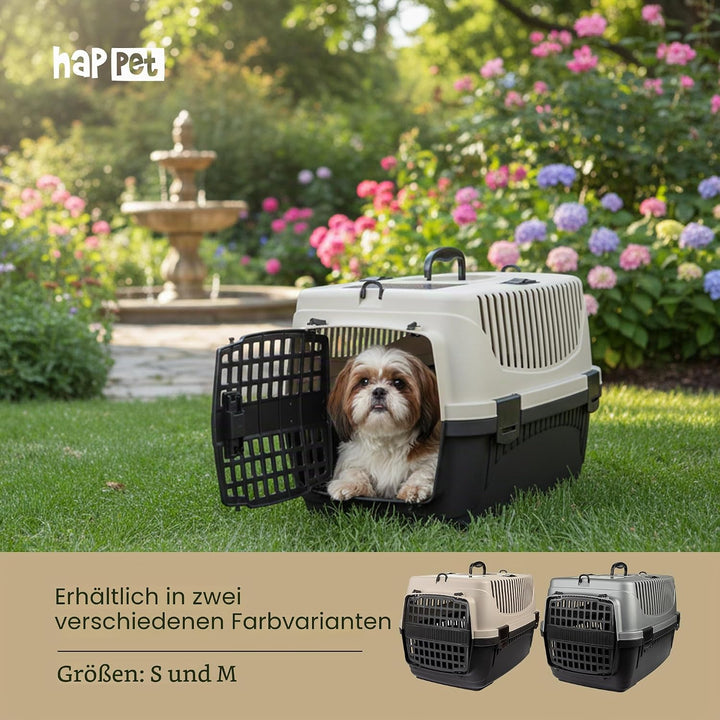 HAPPET Tiertransportbox Polly S Beige & Braun 48x32,5x31 cm – Robuste, gut belüftete Transportbox au