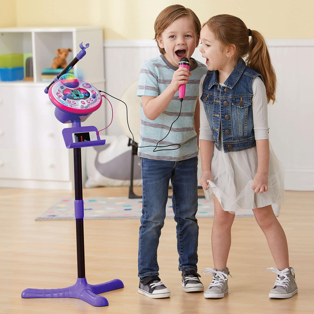 VTech Kidi Superstar LightShow Rosa, Standmikrofon, 8-in-1, Karaoke-Mikrofon für Kinder mit Discokug