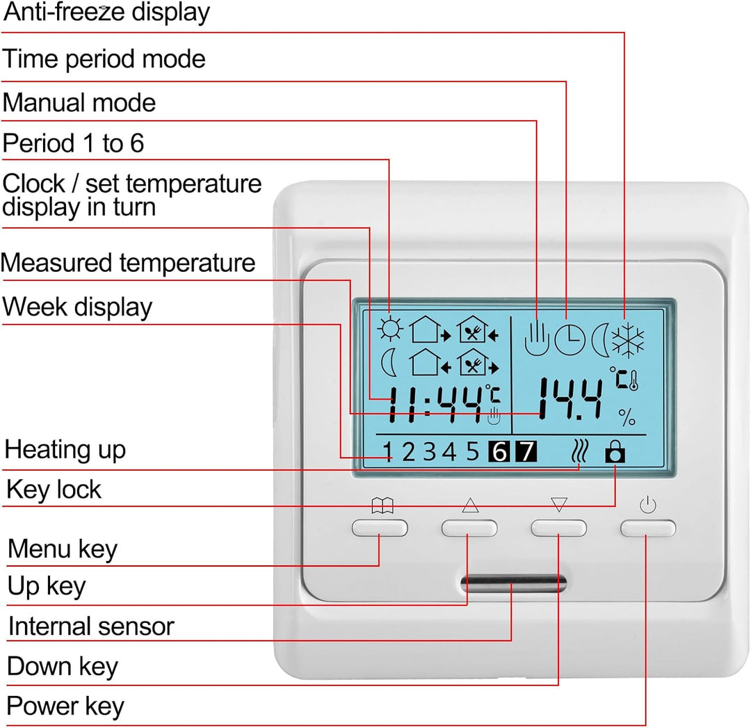 Heschen LCD Digital Wöchentliches Programmier Thermostat, HS-E806, 230VAC 3Ampere, Regler für Fussbo