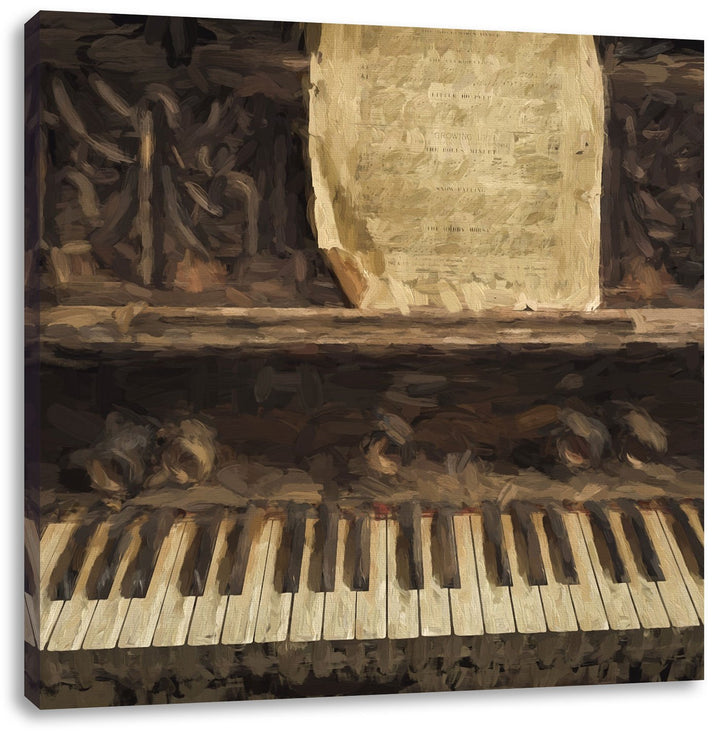 Pixxprint Antikes Klavier mit Notenblatt Pinsel Effekt, Format: 70x70 auf Leinwand, 70x70