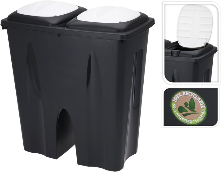 Duo Abfalleimer Mülleimer Mülltrenner 2x 25L Kunststoff Schwarz/Weiss Abnehmbar Müllbehälter Abwasch