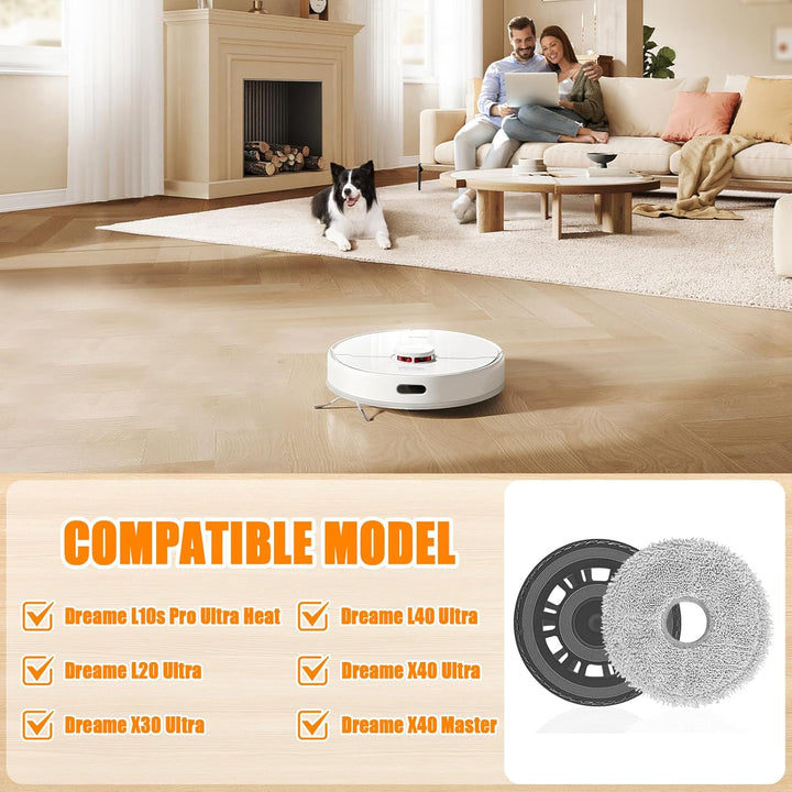 4 Wischtücher mit 2 Ersatzhalterung Zubehör für Dreame L20 Ultra/L10s Ultra Gen2/L10s Pro Ultra Heat