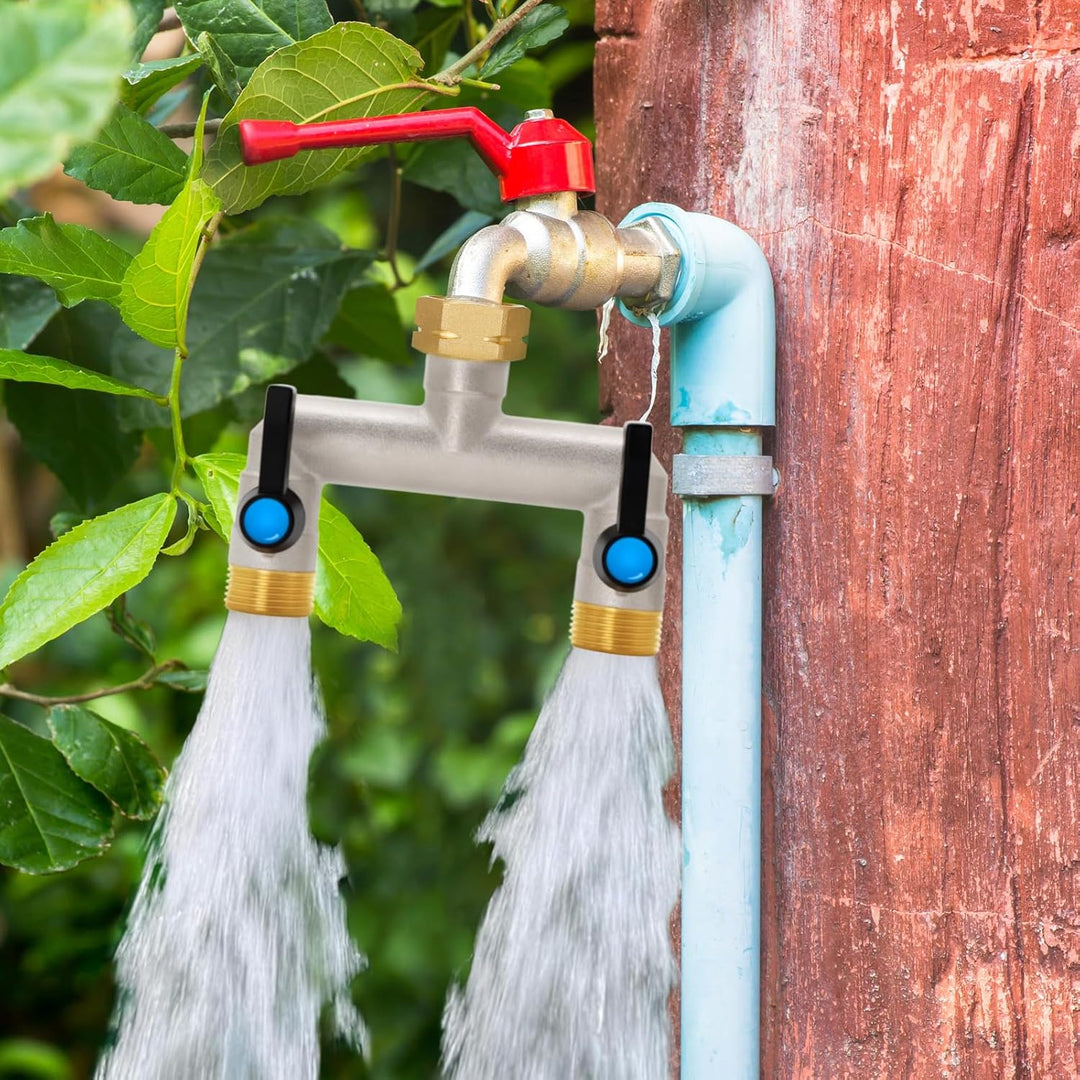 2-Wege Verteiler [Grosser Durchfluss], 3/4 Zoll Wasserhahn Wasserverteiler aus Vernickeltem Messing,