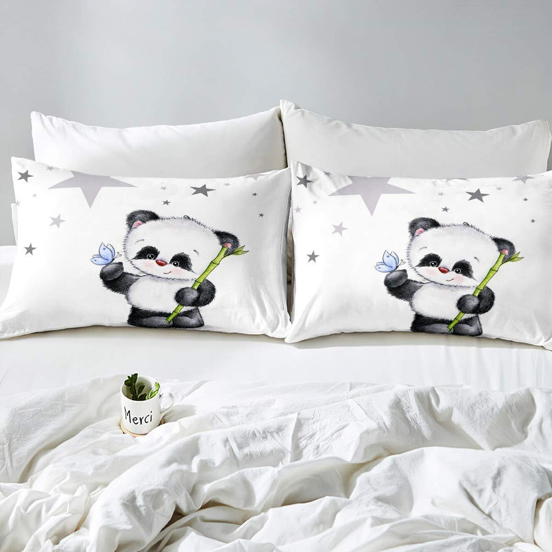 Loussiesd Panda Drucken Bettwäsche Set 135x200cm für Baby Kinder Mädchen Bettbezug Cartoon Tiere Dek