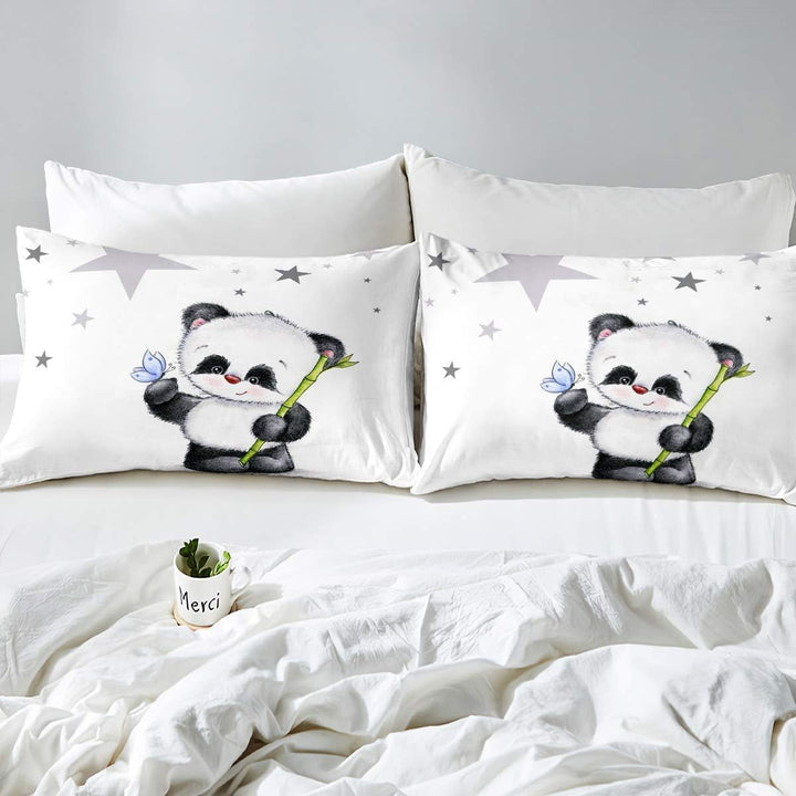 Loussiesd Panda Drucken Bettwäsche Set 135x200cm für Baby Kinder Mädchen Bettbezug Cartoon Tiere Dek