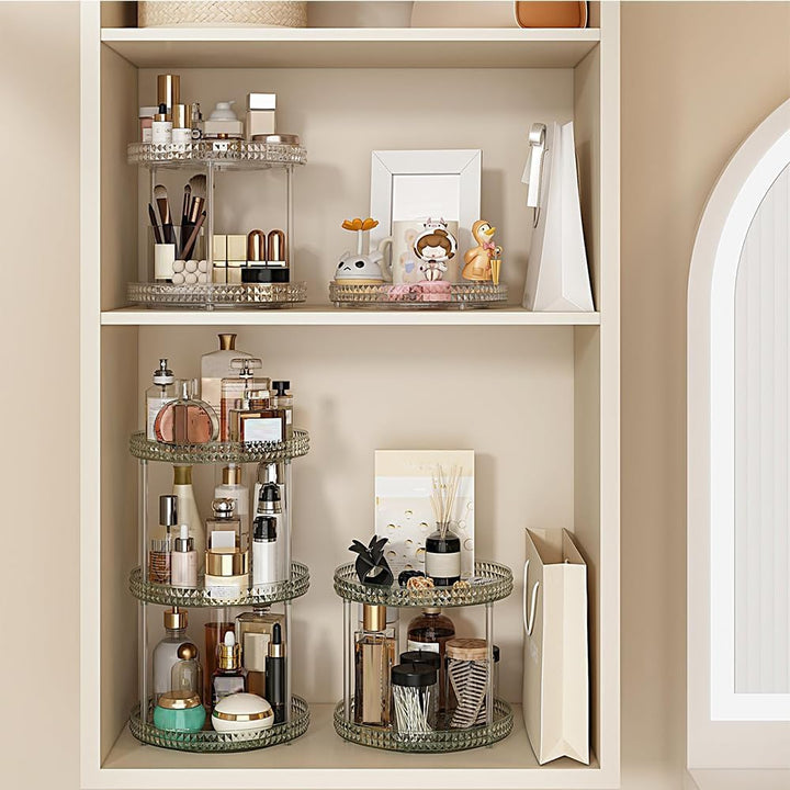 ROWNYEON 360° Drehbar Make up Organizer, Kosmetik Organizer Hautpflege 3 Lagen Skincare Parfüm Badez