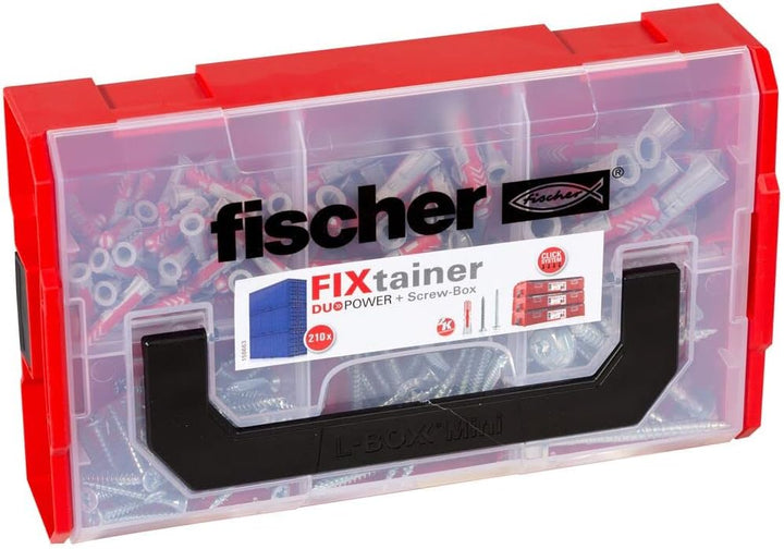fischer FixTainer DuoPower mit Schraube, Dübelbox mit 210 Schrauben & DuoPower Dübeln (60 Stk. 6 x 3