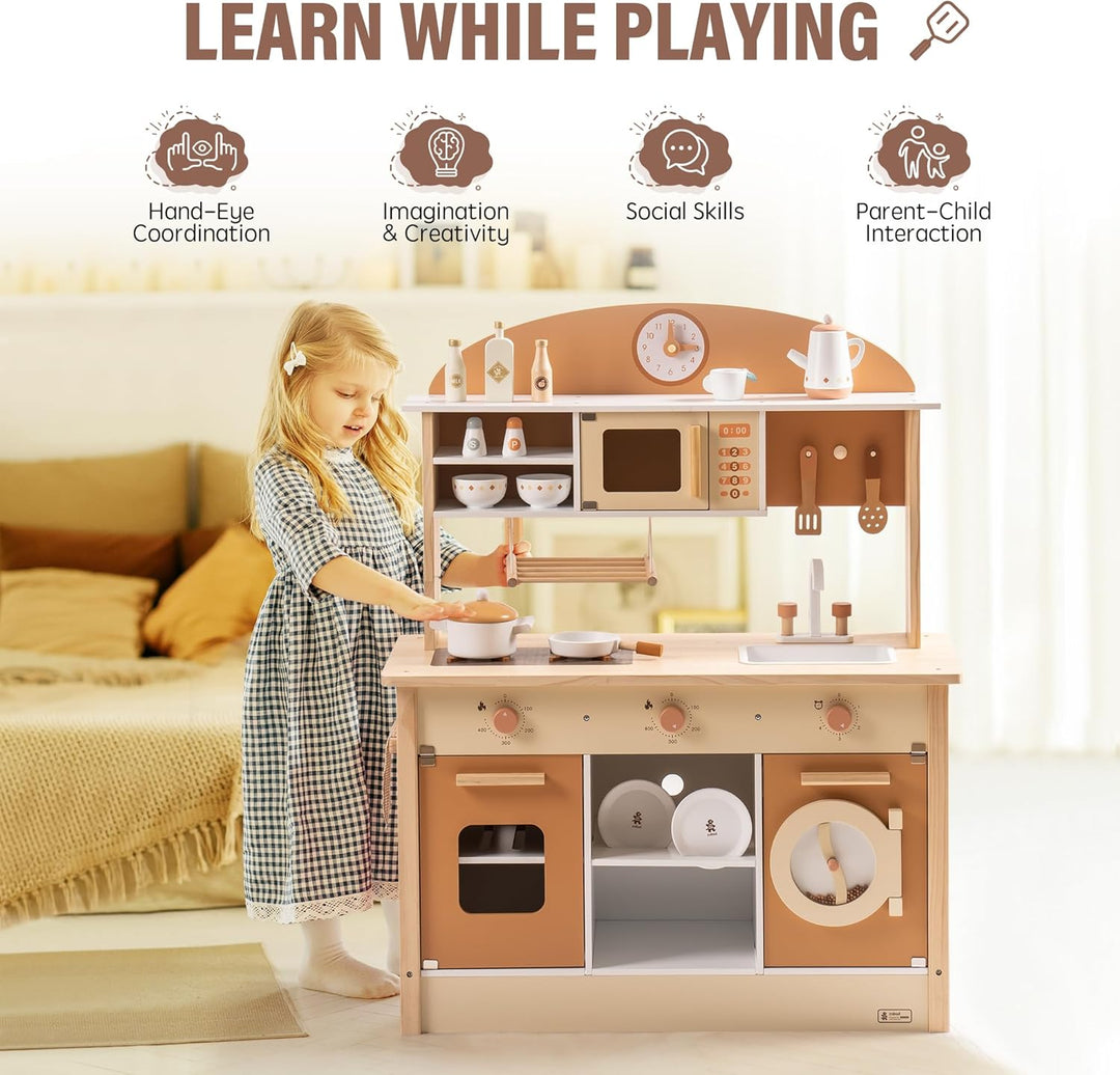 ROBUD Puppenküche aus Holz,Küche Spielset, Kleinkind Küche Set für Alter 3+ Karamellfarbe, Karamellf