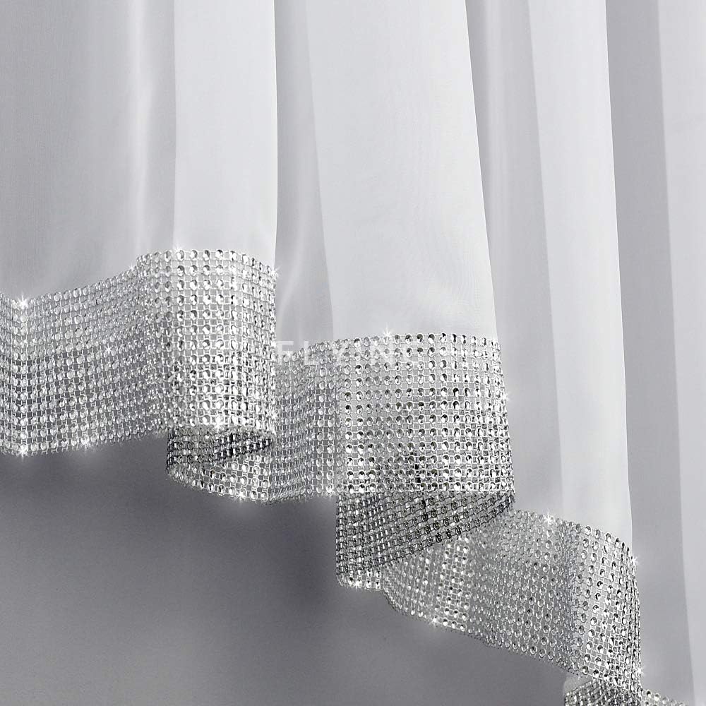 TOP Fertig-Gardine aus Voile NEU Top Design Set Gardinen mit Kräuselband Gardine küche Weiss kurz Sc